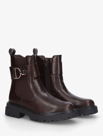 Bottines montantes à boucle décorative dorée - Marron - 4