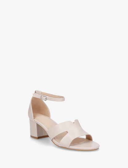 Sandales en simili à talon carré - Beige - 2