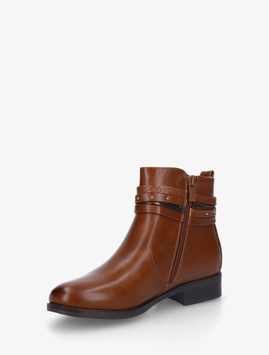 Bottines en simili à 4 brides - Camel - 3