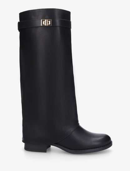 Bottes plates à revers et empiècement métal - Noir - 1