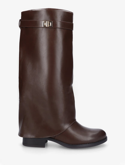 Bottes plates à revers et empiècement métal - Marron - 1