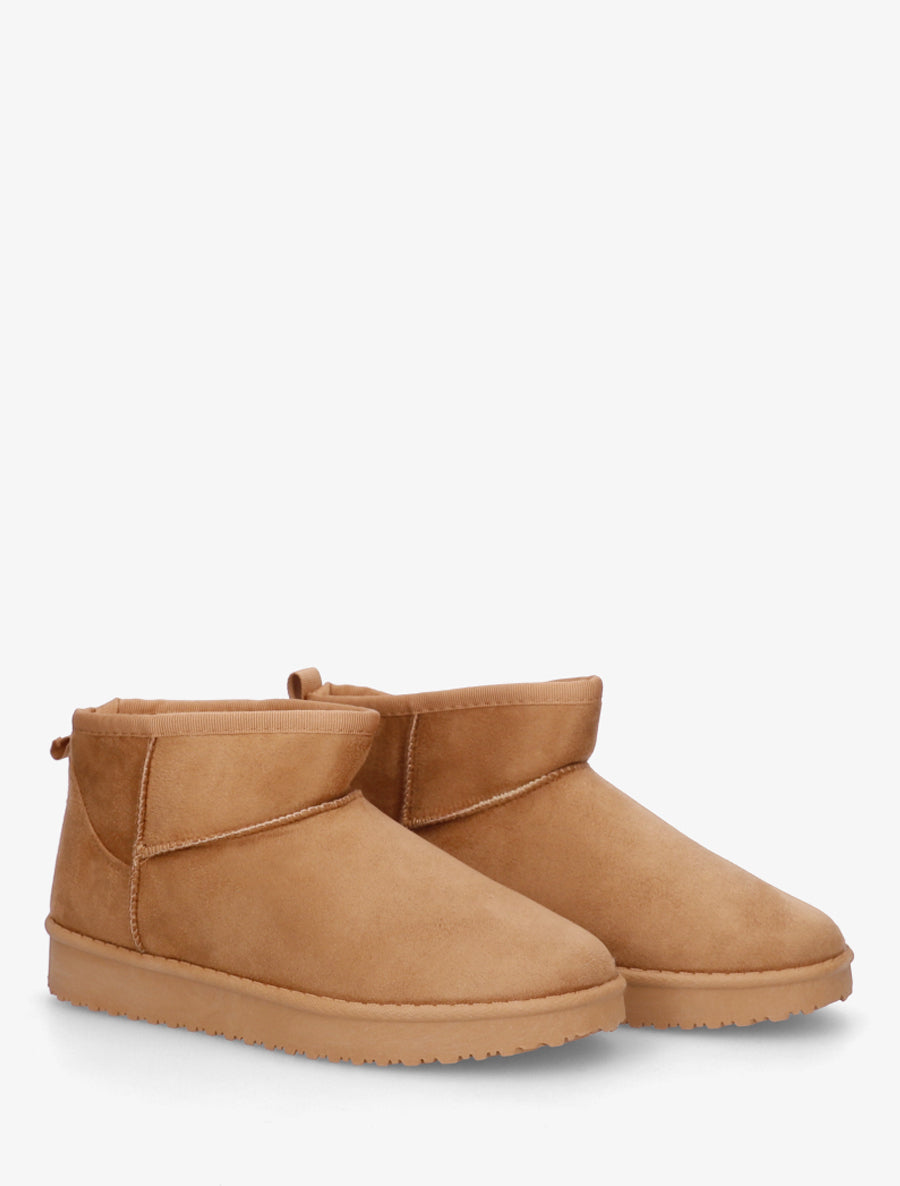 Boots basses fourrées en suédine - Camel - 4