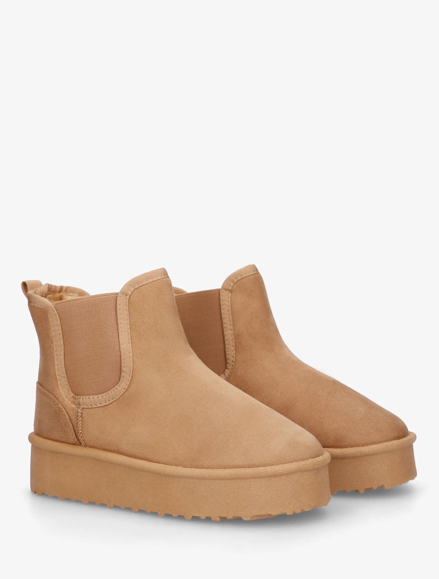 Bottines élastiquées en suédine - Camel - 4