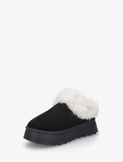 Mules fourrées à semelle épaisse - Noir - 3