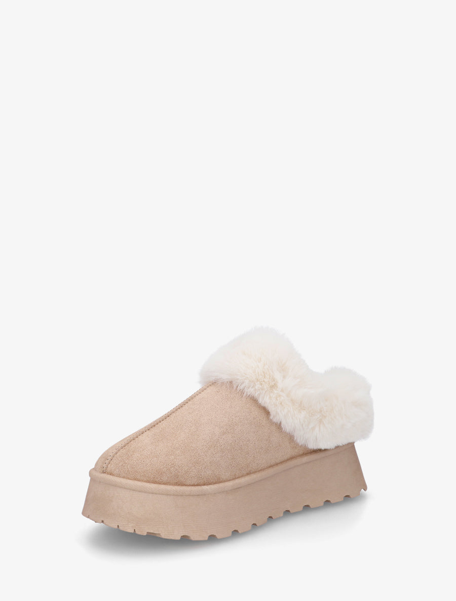 Mules fourrées à semelle épaisse - Taupe - 3