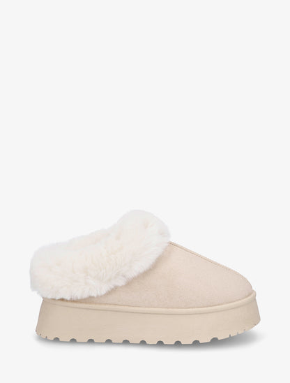 Mules fourrées à semelle épaisse - Beige - 1