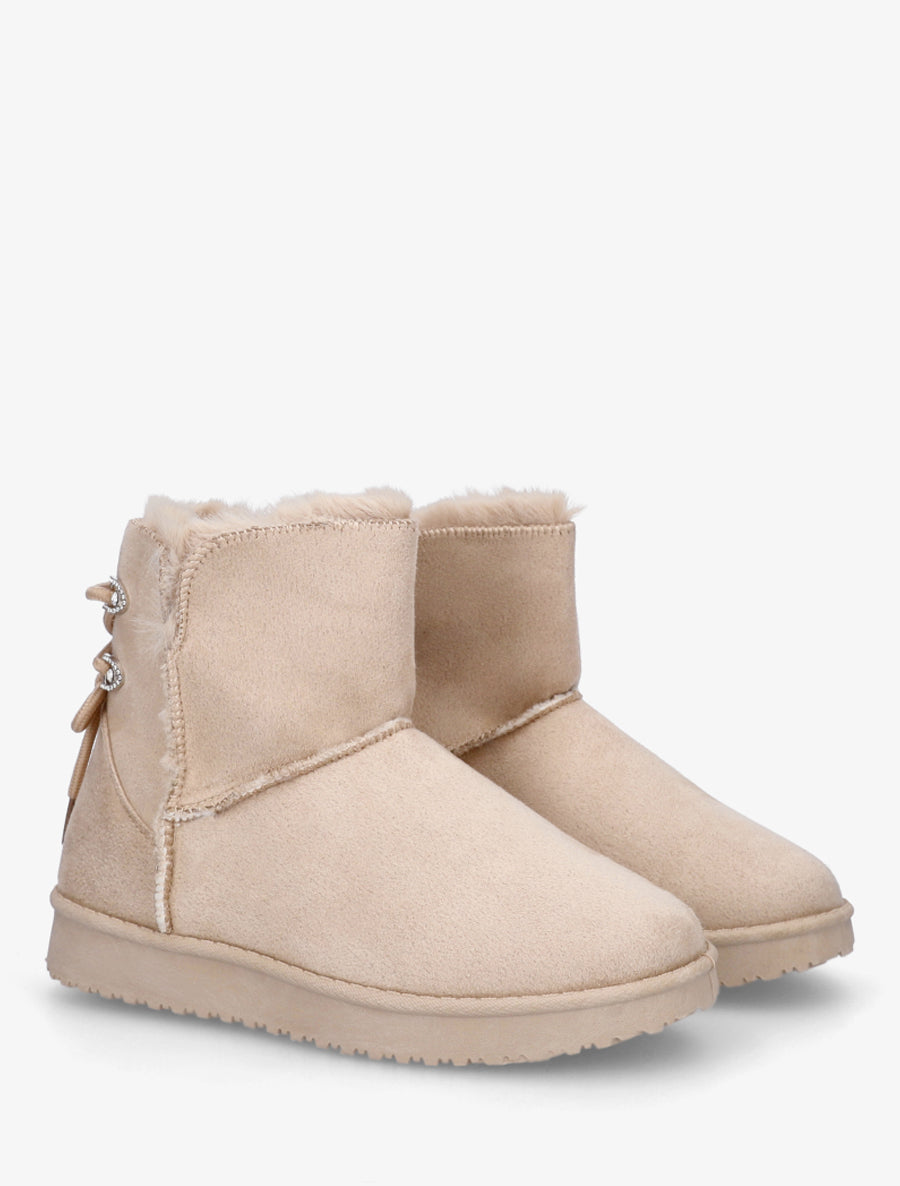 Bottines en suédine à strass - Beige - 4