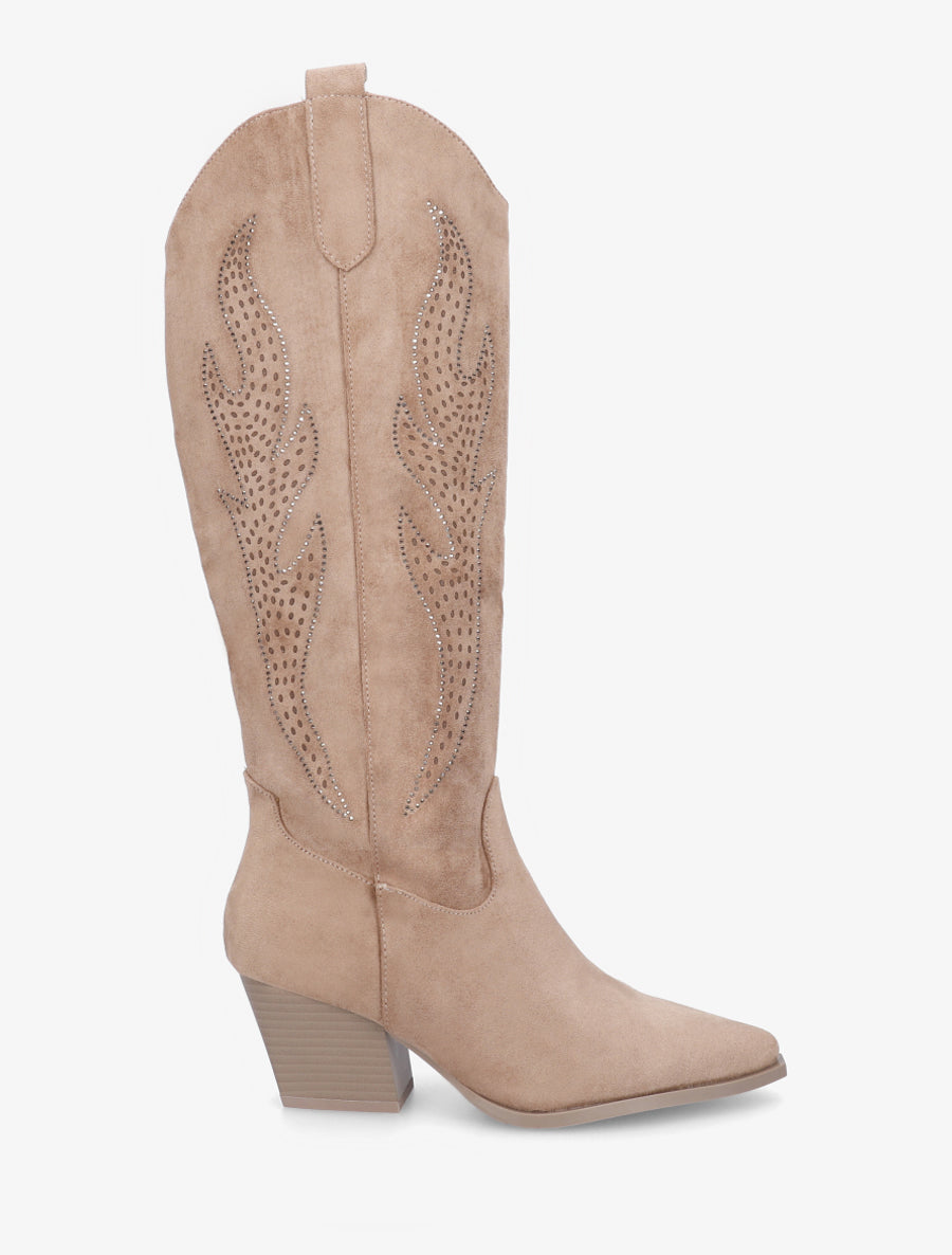 Bottes en suédine style santiags - Taupe - 1