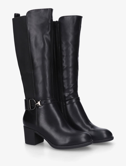 Bottes élastiquées à talon en simili - Noir - 4