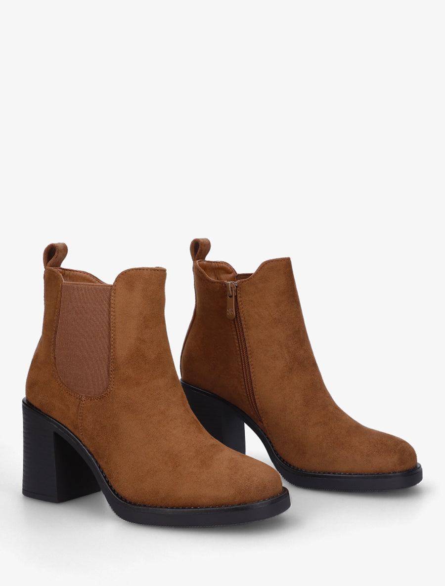 Bottines élastiquées en suédine - Camel - 4