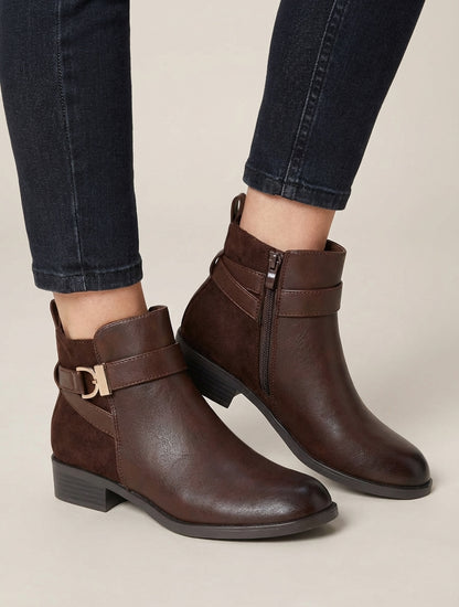 Stivaletti bimateriale con fibbia metallica - Marrone