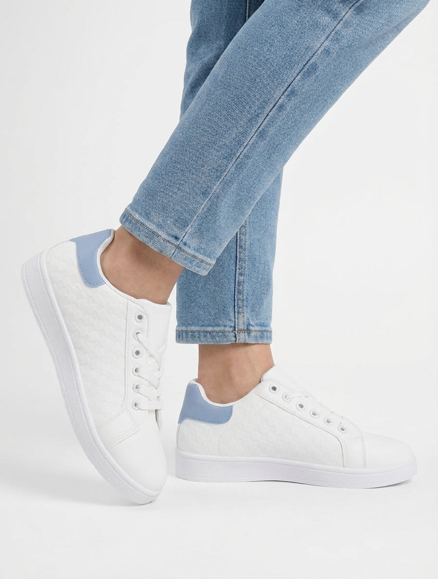 Sneakers in finta pelle a motivo a scacchi - Azzurro cielo