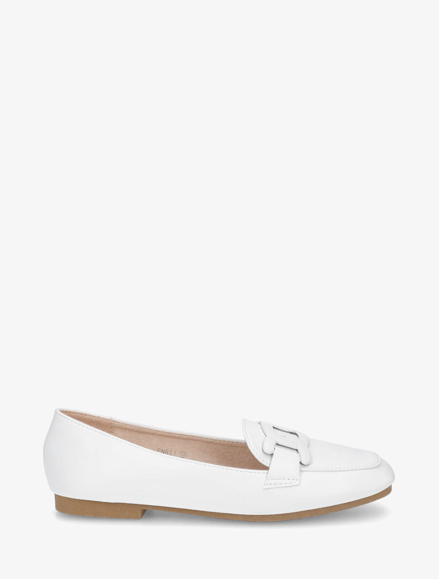 Mocassins bout carré à boucle - Blanc - 1