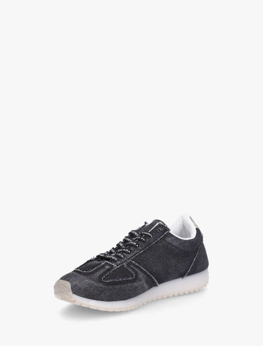 Sneakers en tissu à lacets floqués - Noir - 3