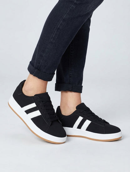 Sneakers effetto nabuk con bande a contrasto - Nero