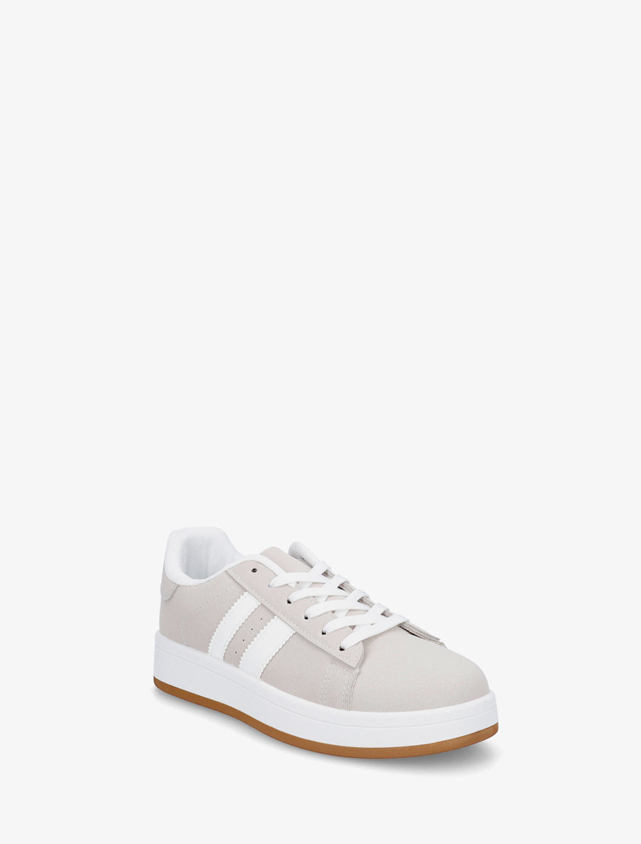 Sneakers effet nubuck à bandes contrastantes - Gris - 2