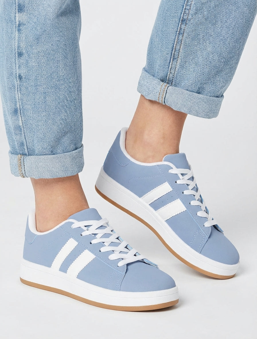Sneakers effetto nabuk con bande a contrasto - Blu