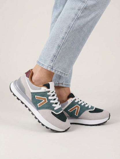 Sneakers in camoscio e tessuto - Verde scuro