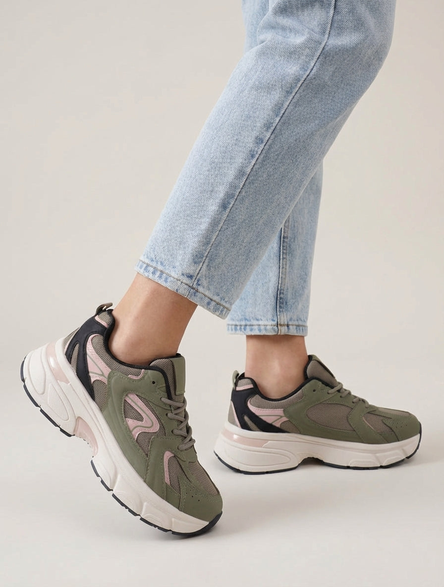 Scarpe da ginnastica stile running in tela. - Cachi