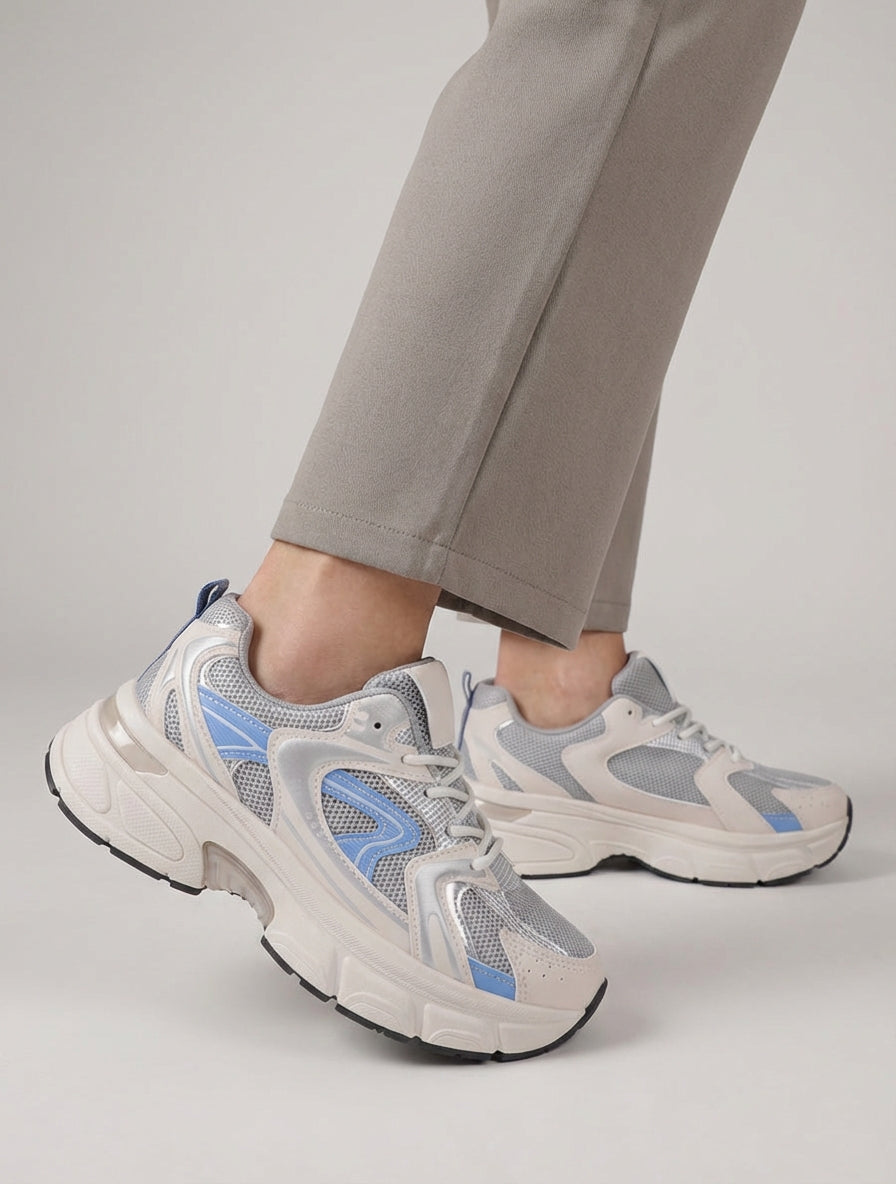 Scarpe da ginnastica stile running in tela. - Grigio