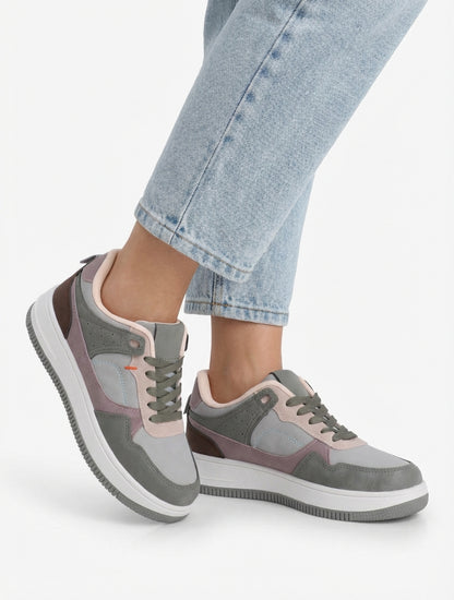 Sneakers effetto nabuk con suola spessa - Verde acqua
