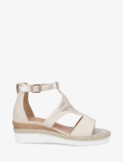 Sandales compensées et ajourée - Beige - 1