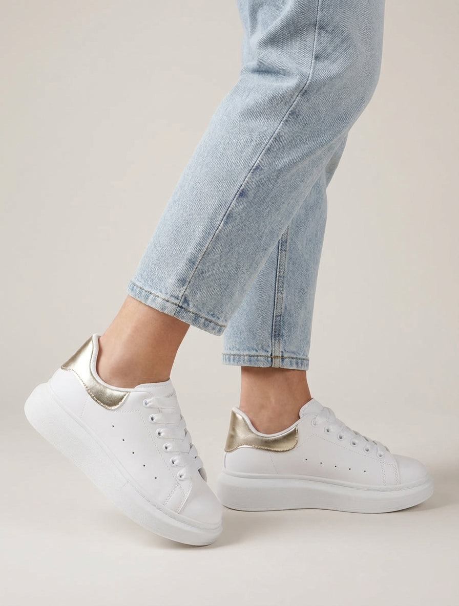 Sneakers con rinforzo a contrasto - Bianco/oro