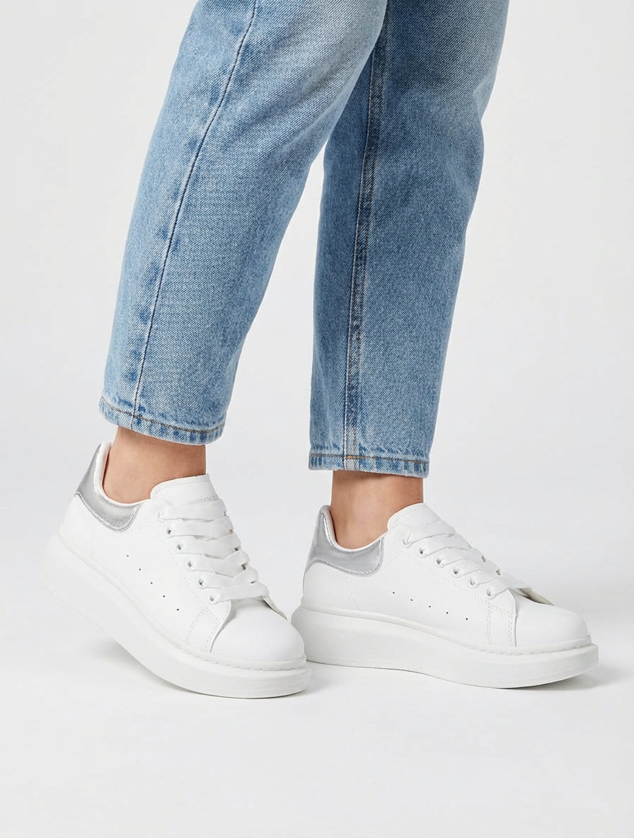 Sneakers con rinforzo a contrasto - Bianco/argento