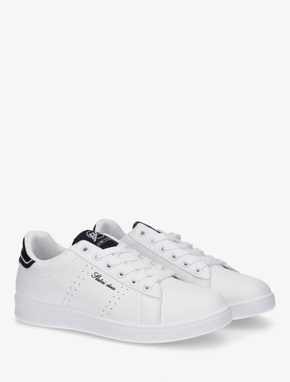 Baskets en simili à inscription brodée - Blanc/noir - 4