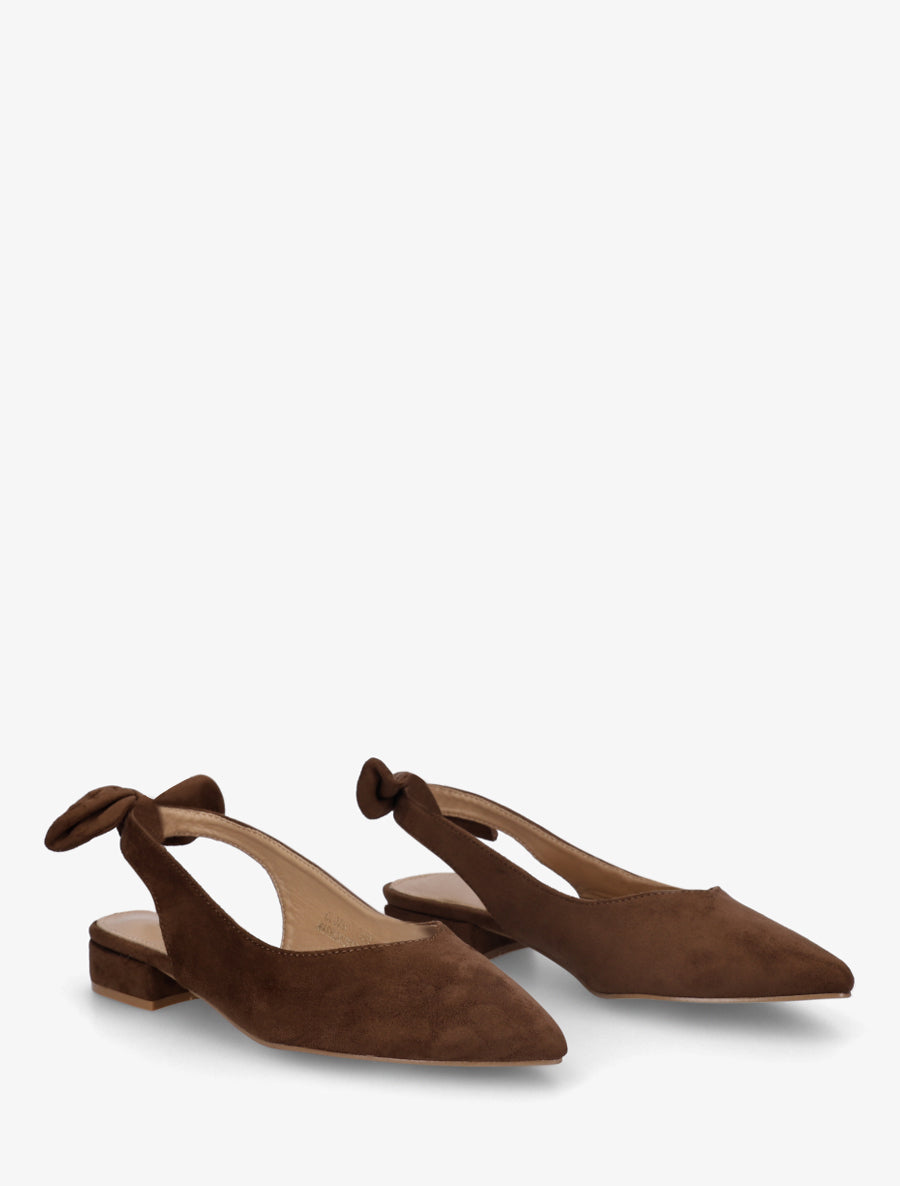 Ballerines en suédine à talon - Marron - 4