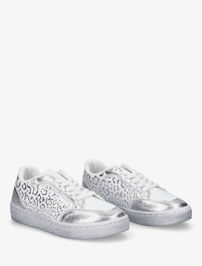 Sneakers bi-matière à imprimé léopard - Argent - 4