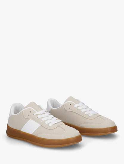 Sneakers unies à semelle caoutchouc - Beige - 4