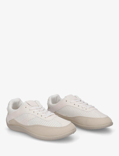 Sneakers en simili et toile - Beige - 4