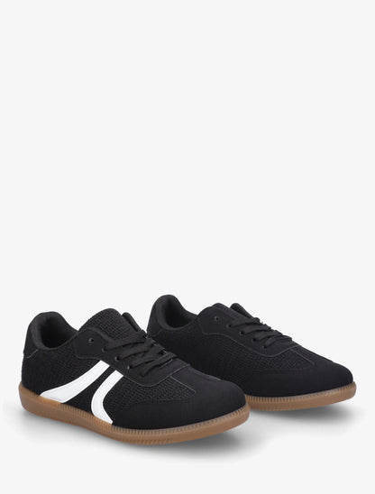 Sneakers bi-matière à semelle caoutchouc - Noir - 4