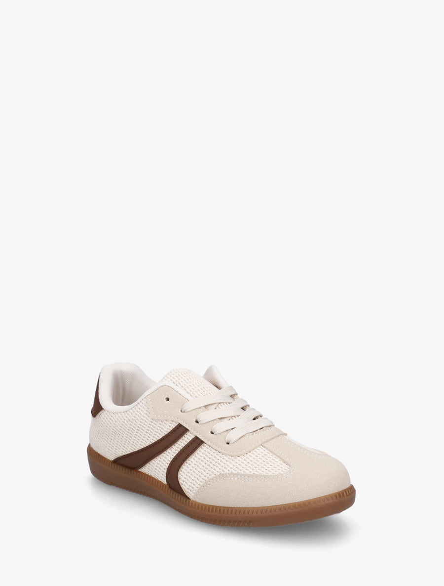Sneakers bi-matière à semelle caoutchouc - Beige - 2