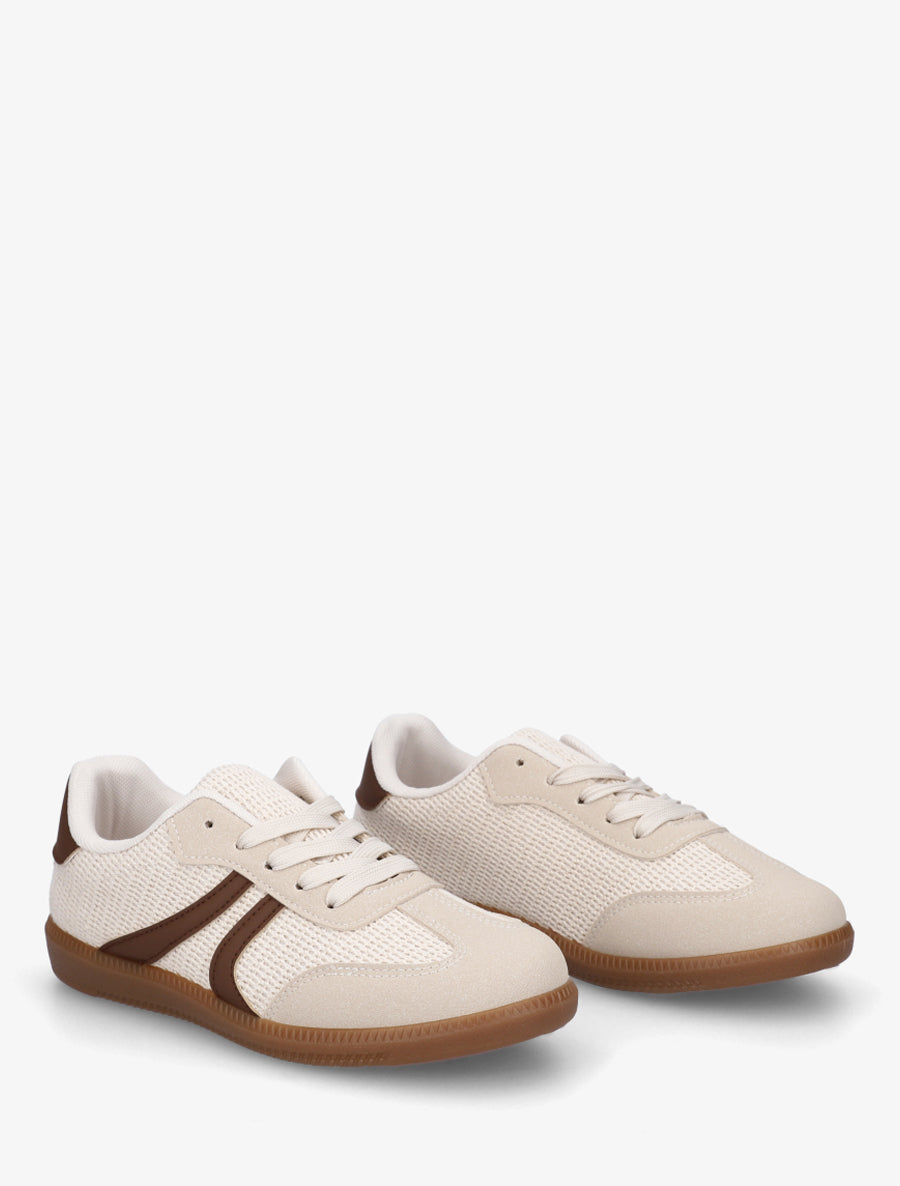 Sneakers bi-matière à semelle caoutchouc - Beige - 4