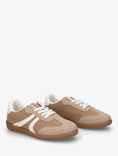 Sneakers bi-matière à semelle caoutchouc - Taupe - 4