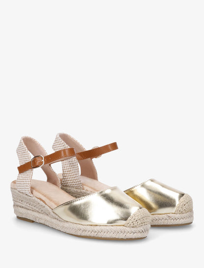 Espadrilles compensées en simili nacré - Or - 4