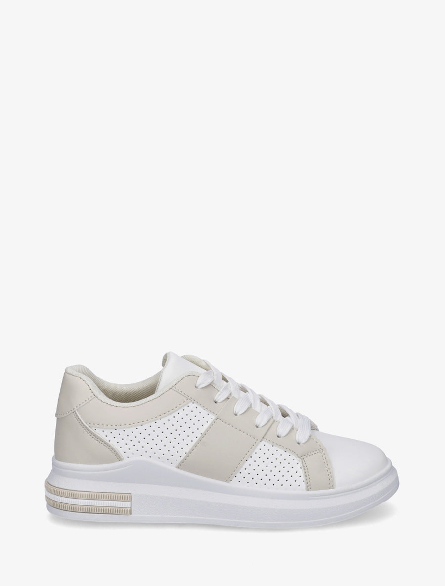 Sneakers perforées en simili - Beige - 1