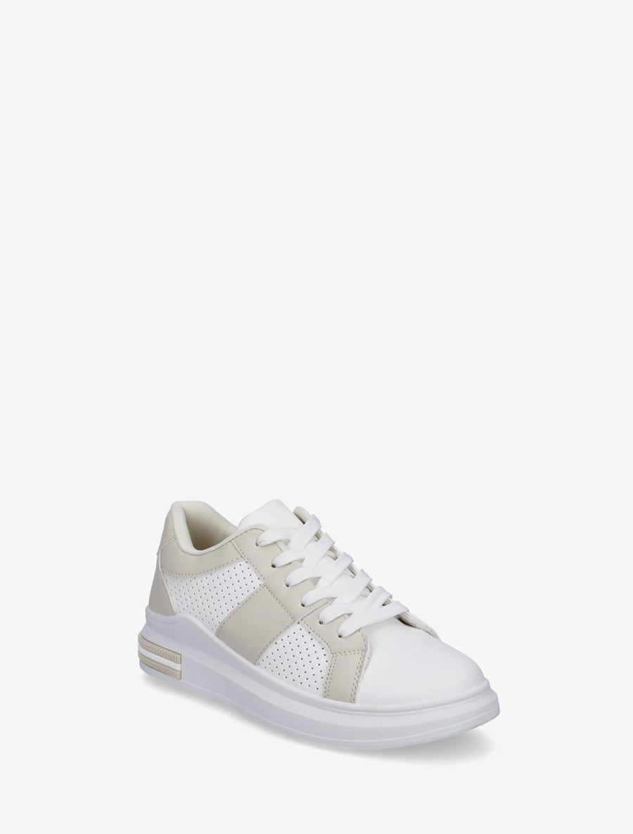 Sneakers perforées en simili - Beige - 2