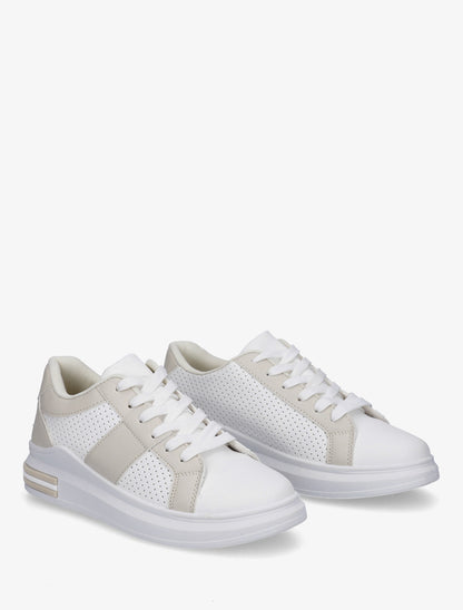 Sneakers perforées en simili - Beige - 4