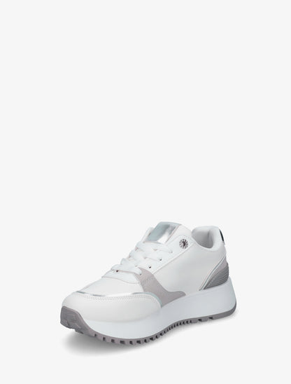 Sneakers à zip décoratif et bandes dépareillés - Blanc - 3