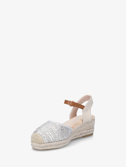 Sandales compensées à contrefort à motif damier - Argent - 3