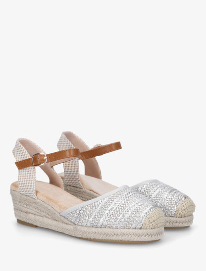 Sandales compensées à contrefort à motif damier - Argent - 4