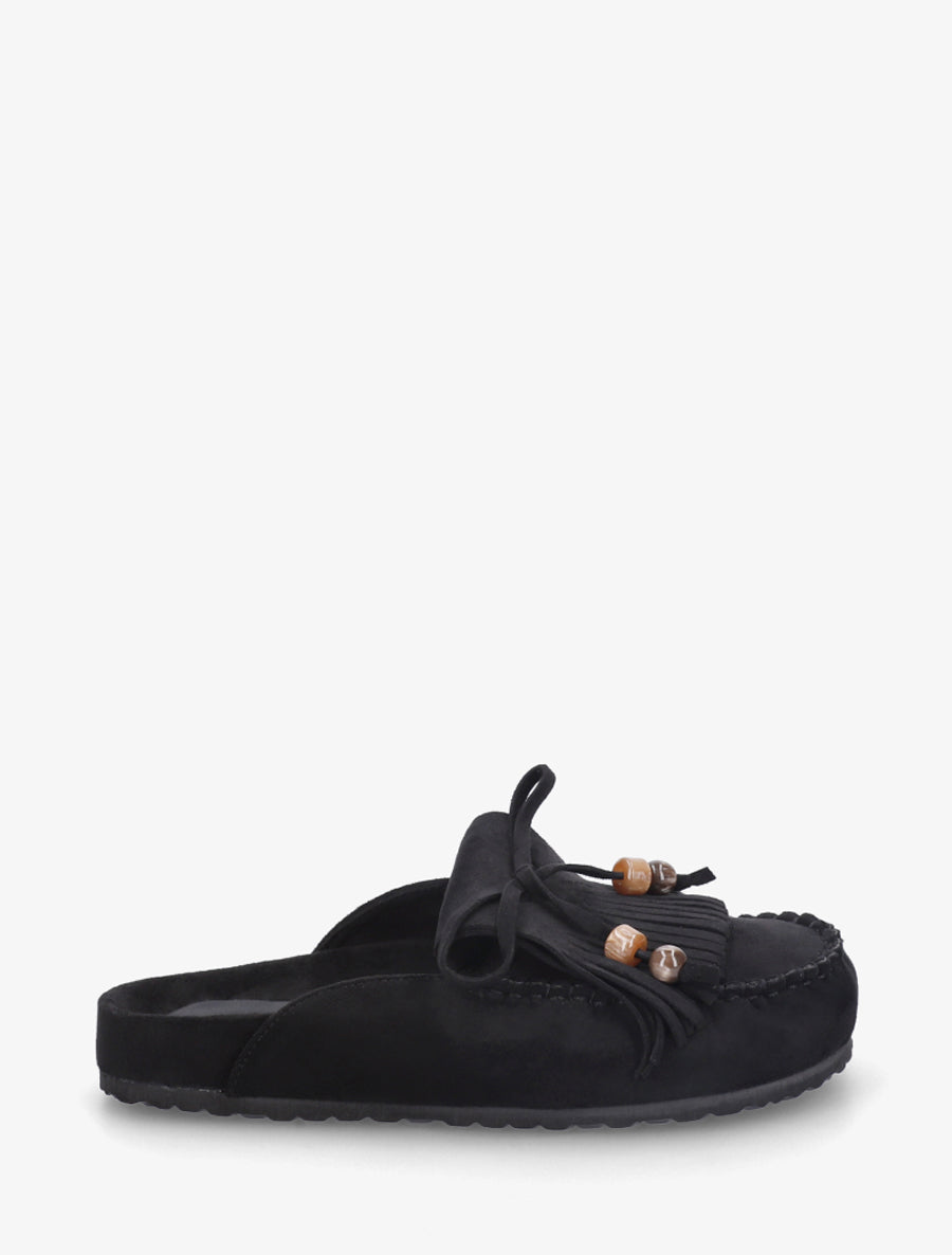 Mules frangées en suédine - Noir - 1