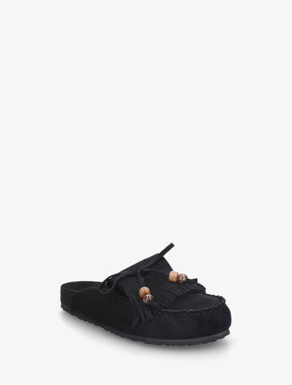 Mules frangées en suédine - Noir - 2