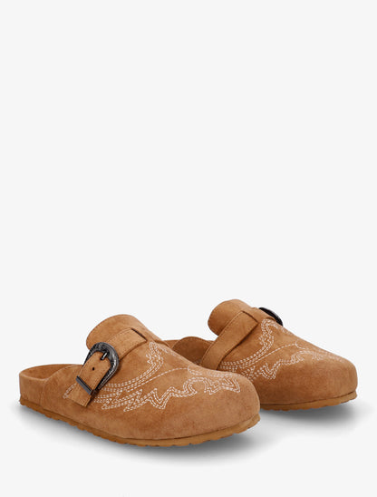 Mules à sangle en suédine - Camel - 4