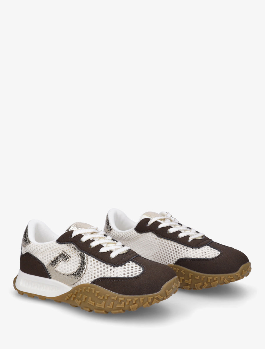 Baskets en suédine et maille ajourée - Marron - 4