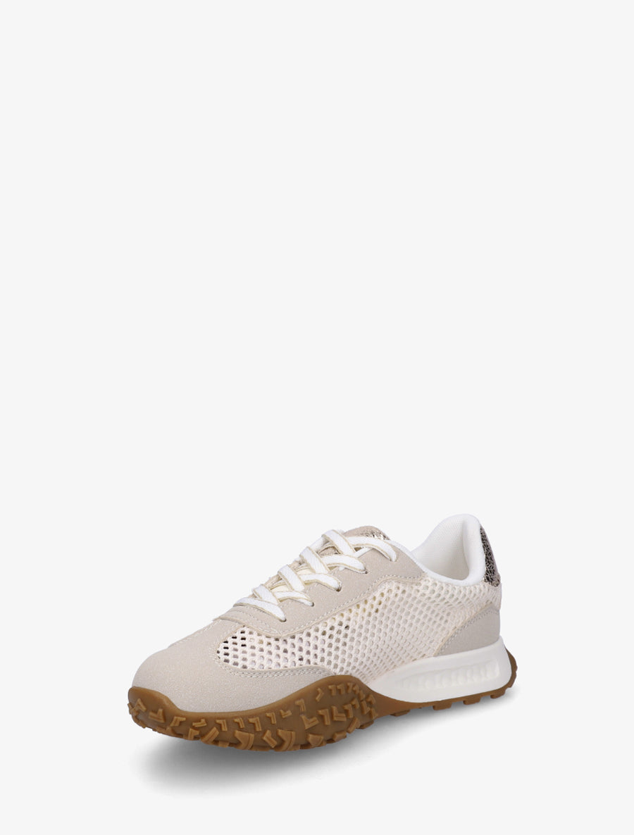 Baskets en suédine et maille ajourée - Beige - 3