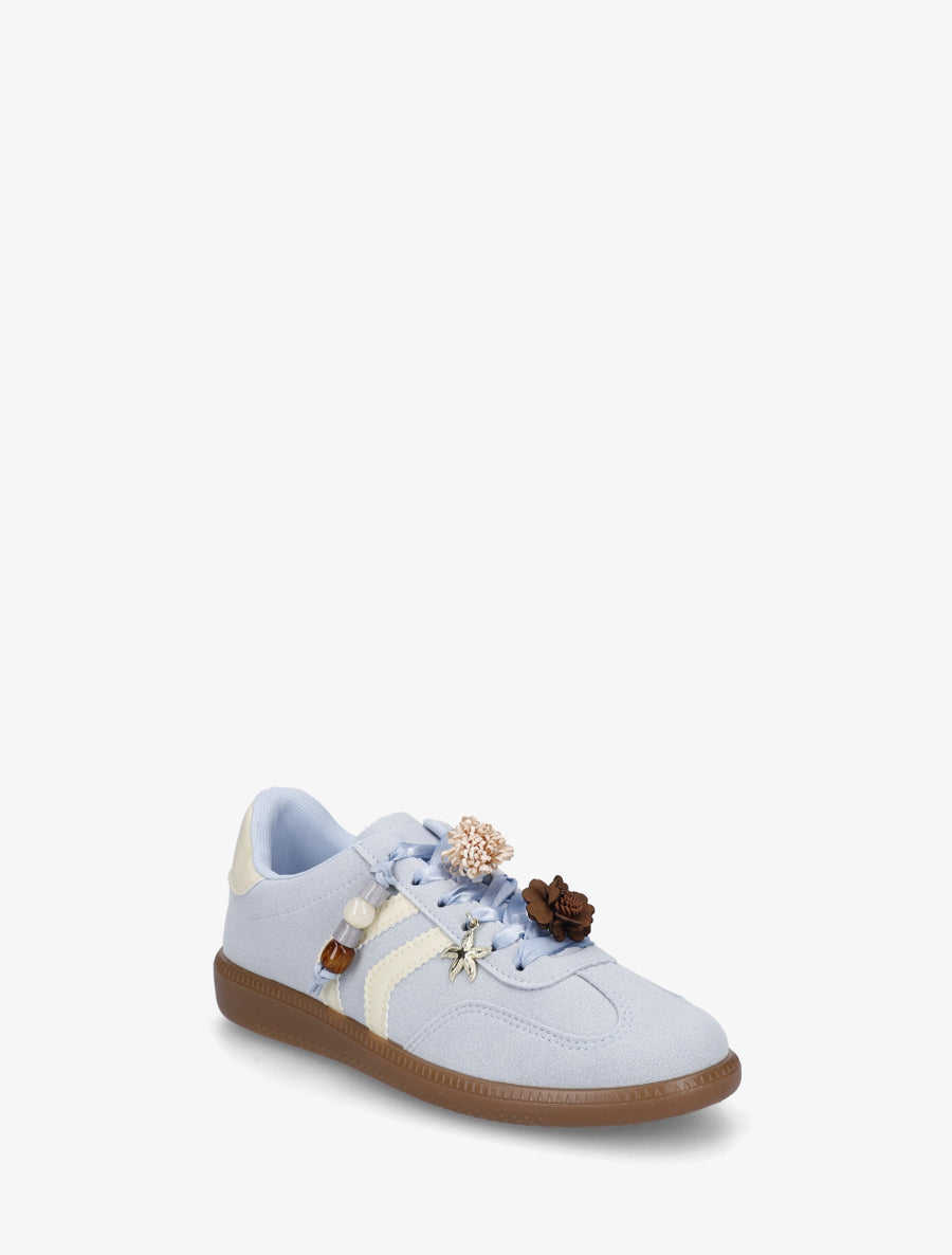 Sneakers à empiècement fleurs et perles en bois - Bleu ciel - 2